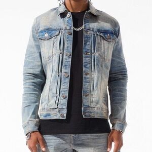 Jordan Craig Distressed Denim Trucker Jacket